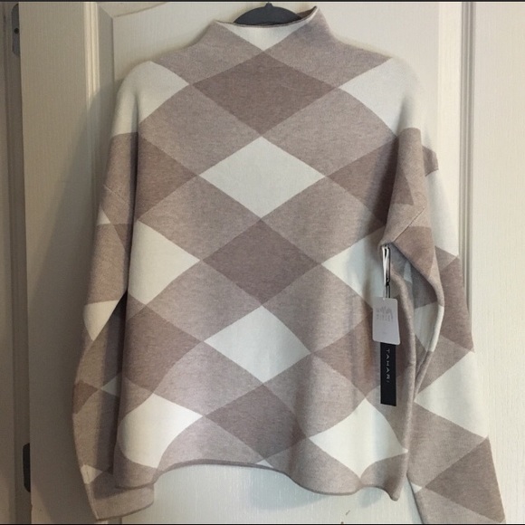 Tahari Sweaters - Tahari Plaid Sweater, Mock Neck, Large, NWT